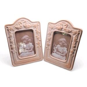 Set Of VTG Terracotta Duck Goose Hearts Ribbons Floral Arch Photo Frames 4" X 6"